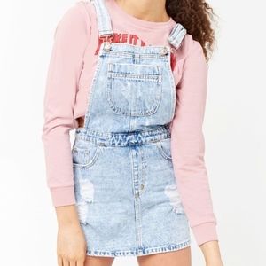 Forever 21 Distressed Denim Overall Dress